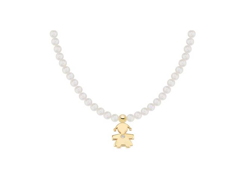 9KT YELLOW GOLD NECKLACE WITH PEARLS AND DIAMOND GIRL LE PERLE LE BEBE' LBB821