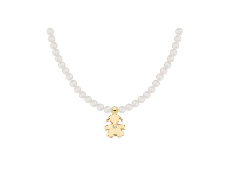 COLLANA ORO GIALLO 9KT CON PERLE E DIAMANTE BIMBA LE PERLE LE BEBE' LBB821