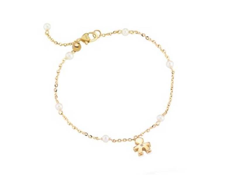 9KT YELLOW GOLD BRACELET WITH PEARLS AND DIAMOND BOY LE PERLE LE BEBE' LBB832