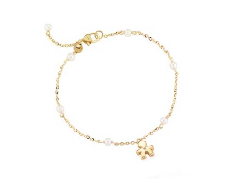 BRACCIALE ORO GIALLO 9KT CON PERLE E DIAMANTE BIMBO LE PERLE LE BEBE' LBB832