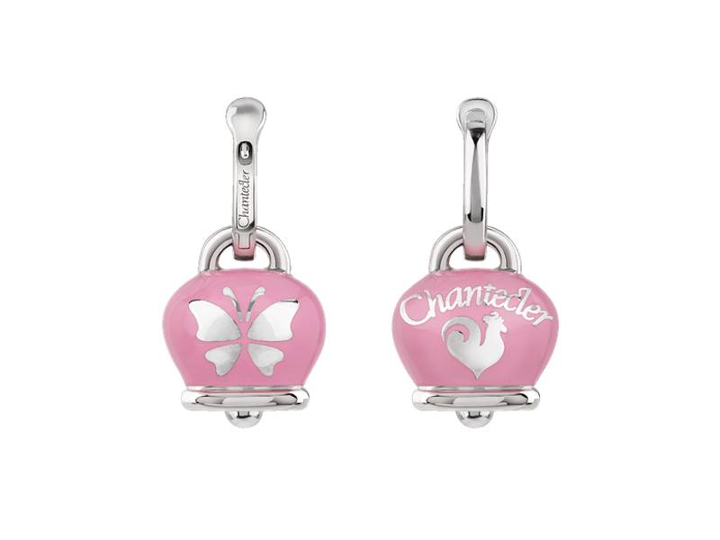 ORECCHINI CAMPANELLA MEDIA ARGENTO E SMALTO ROSA CON FARFALLA SUL RETRO ET VOILA' CHANTECLER 41889