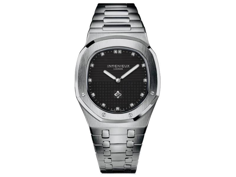 AUTOMATIC WATCH STEEL/STEEL BLACK WITH DIAMONDS INGENIEUX IL1007/BK/DD