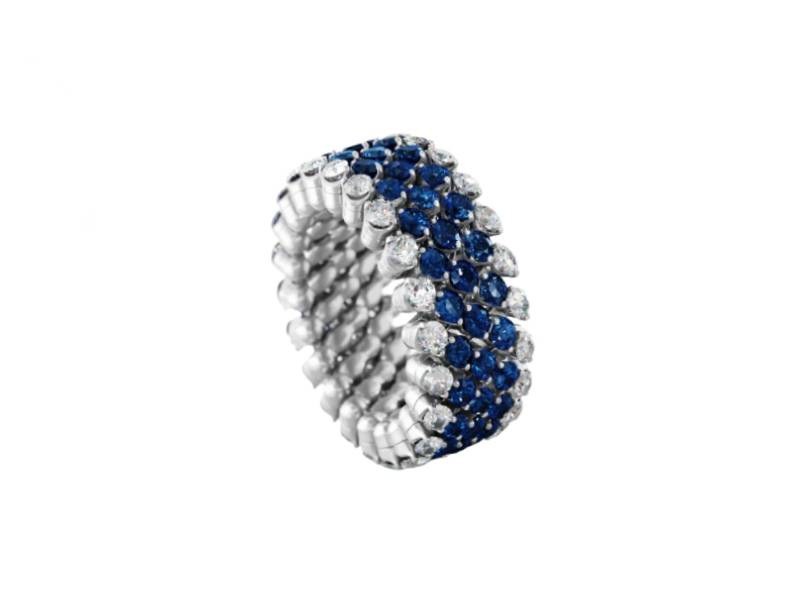 “BREVETTO” MULTISIZE RING WHITE GOLD, DIAMONDS AND BLU SAPPHIRE 5 ROWS SERAFINO CONSOLI RMS 5F2 WG WD BS