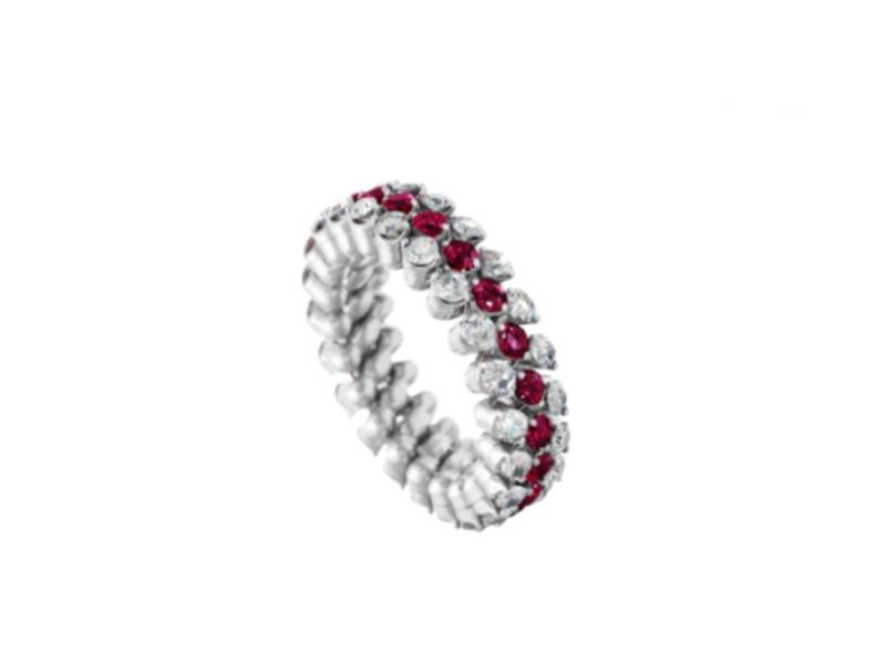 “BREVETTO” MULTISIZE RING WHITE GOLD, DIAMONDS AND RUBIES 3 ROWS SERAFINO CONSOLI RMS 3F2 WG WD R