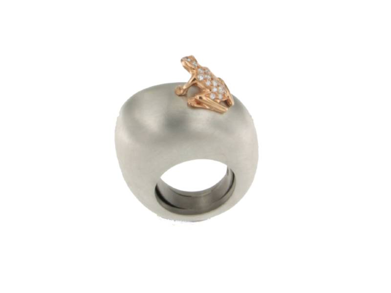 SILVER RING WITH 18KT ROSE GOLD FROG WITH DIAMONDS HAPPY FROG DADA ARRIGONI DHF08ANABRRDI