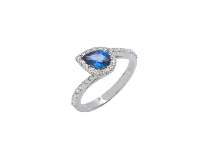 18KT WHITE GOLD RING WITH DIAMONDS AND PEAR SHAPE SAPPHIRE VALENTINA CALLEGHER 11678/1SZF