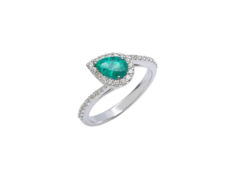 ANELLO IN ORO BIANCO CON DIAMANTI E SMERALDO A GOCCIA VALENTINA CALLEGHER 11678/1SSM