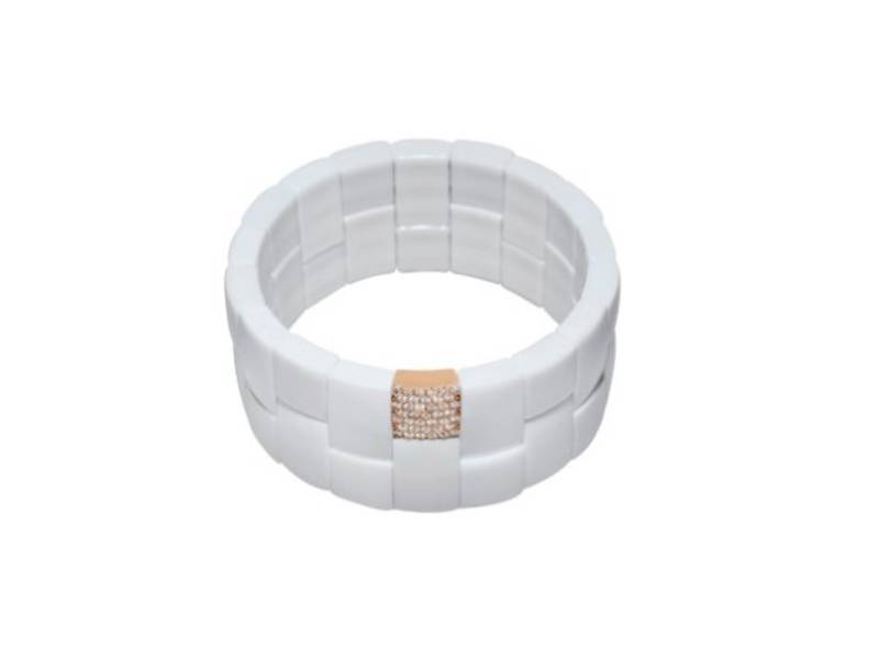 BRACCIALE CERAMICA BIANCA LUCIDA, ORO ROSA E DIAMANTI BIANCHI DOMINO ROBERTO DEMEGLIO 962BQDBOR