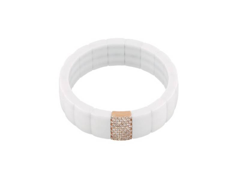 BRACCIALE CERAMICA BIANCA LUCIDA, ORO ROSA E DIAMANTI BIANCHI DOMINO ROBERTO DEMEGLIO 964BDBOR