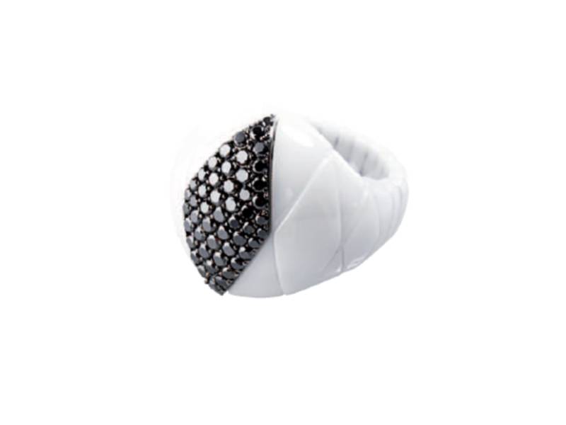 GLOSSY WHITE CERAMIC RING WITH BLACK DIAMONDS DIVA ROBERTO DEMEGLIO 901BDNOB