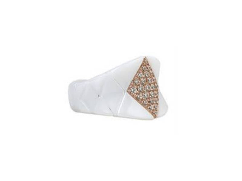 GLOSSY WHITE CERAMIC RING WITH 18KT ROSE GOLD AND BROWN DIAMONDS MOTIF DIVA ROBERTO DEMEGLIO 906BDBWOR