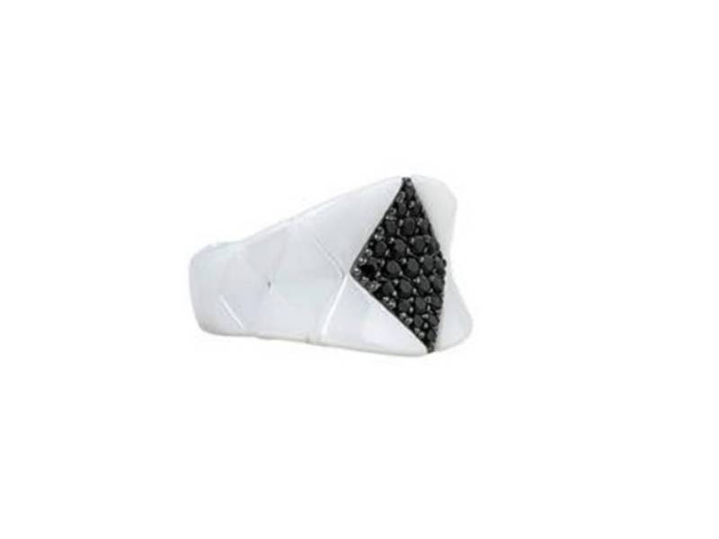 GLOSSY WHITE CERAMIC RING WITH BLACK DIAMONDS MOTIF DIVA ROBERTO DEMEGLIO 906BDNOB