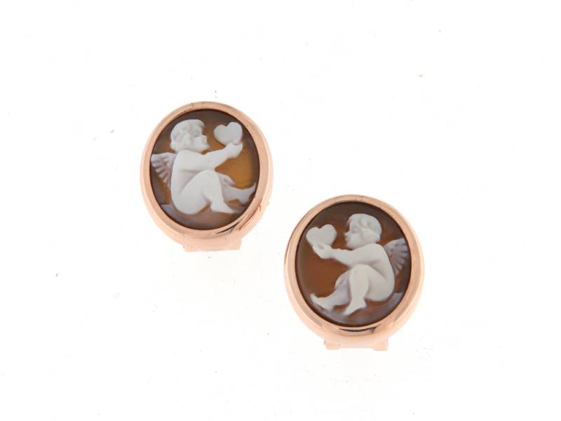 ORECCHINI A LOBO IN ARGENTO CON CAMMEO PUTTO ROMANTICA CAMEO ITALIANO O21-R