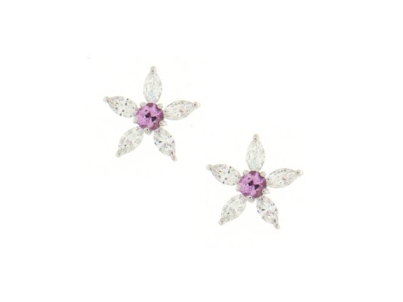 18KT WHITE GOLD STUD EARRINGS WITH DIAMONDS AND PINK SAPPHIRES  JUNIOR B COLFIBRZAFR