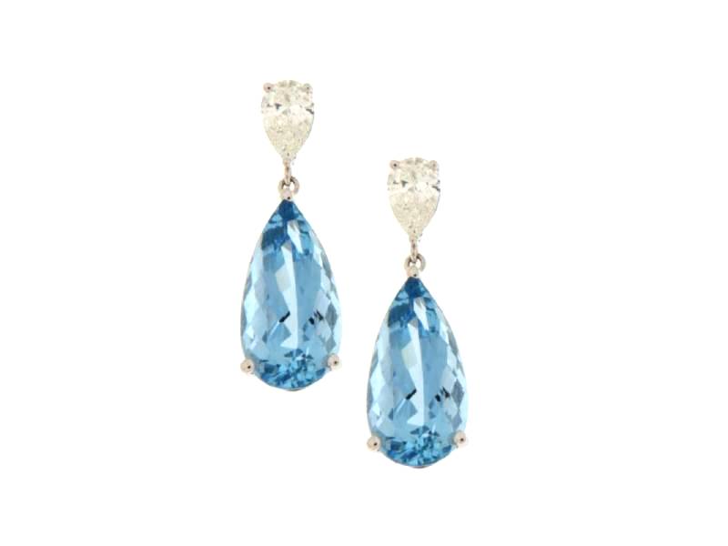 18KT WHITE GOLD EARRINGS WITH DIAMONDS AND AQUAMARINE JUNIORB 22G0578