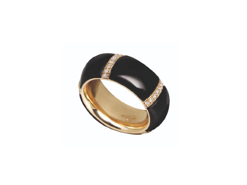 18KT YELLOW GOLD MEDIUM BAND RING WITH DIAMONDS AND BLACK HORN RENDEZ-VOUS CHANTECLER 31979