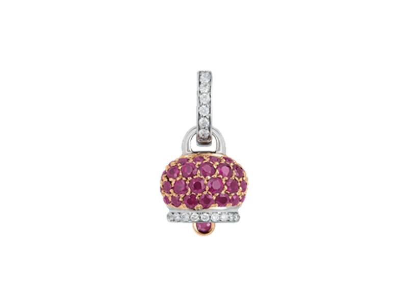 18KT WHITE AND ROSE GOLD SMALL CAMPANELLA CHARM WITH DIAMONDS AND RUBIES CAMPANELLE CHANTECLER 26881