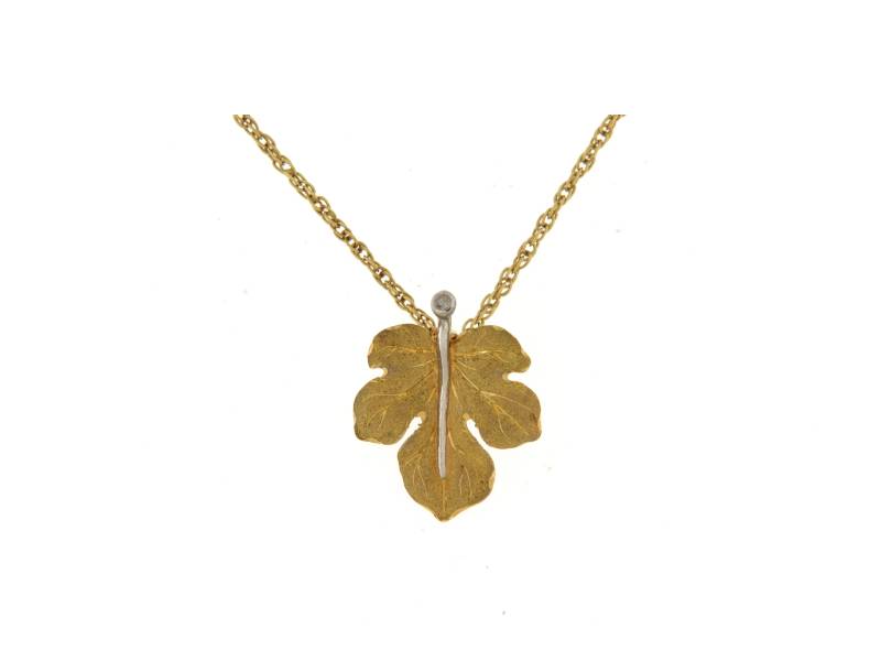 18KT YELLOW GOLD NECKLACE WITH 18KT YELLOW AND WHITE GOLD LEAF PENDANT  BUCCELLATI MB822