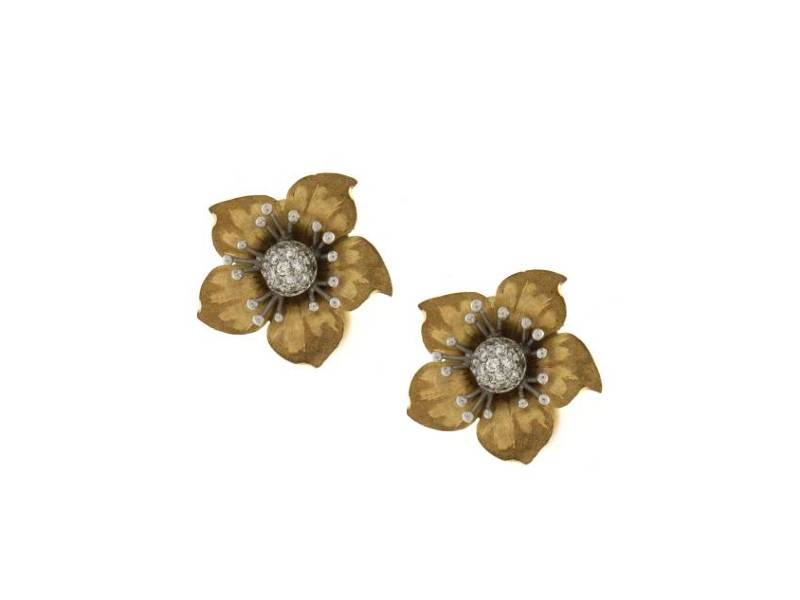 18KT YELLOW GOLD FLOWER EARRINGS WITH 18KT WHITE GOLD PISTILLS AND 18KT WHITHE GOLD CENTRAL STUD WITH DIAMONDS MARIO BUCCELLATI MB548K