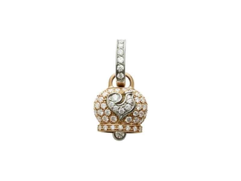 18KT ROSE GOLD CAMPANELLA CHARM WITH WHITE DIAMONDS, 18KT WHITE GOLD ROOSTER WITH WHITE DIAMONDS CAMPANELLE CHANTECLER 37718