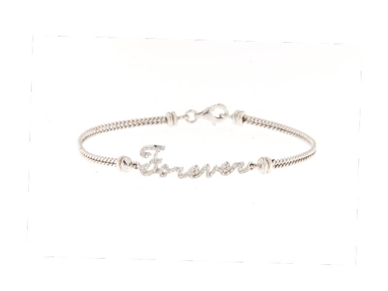 BRACCIALE SEMIRIGIDO IN RO BIANCO E DIAMANTI SCRITTA 