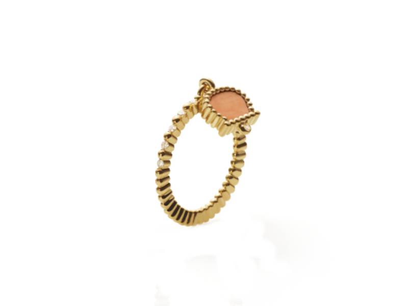 YELLOW GOLD RING WITH SALMON CORAL AND DIAMONDS ANIMA 70 CHANTECLER 37078