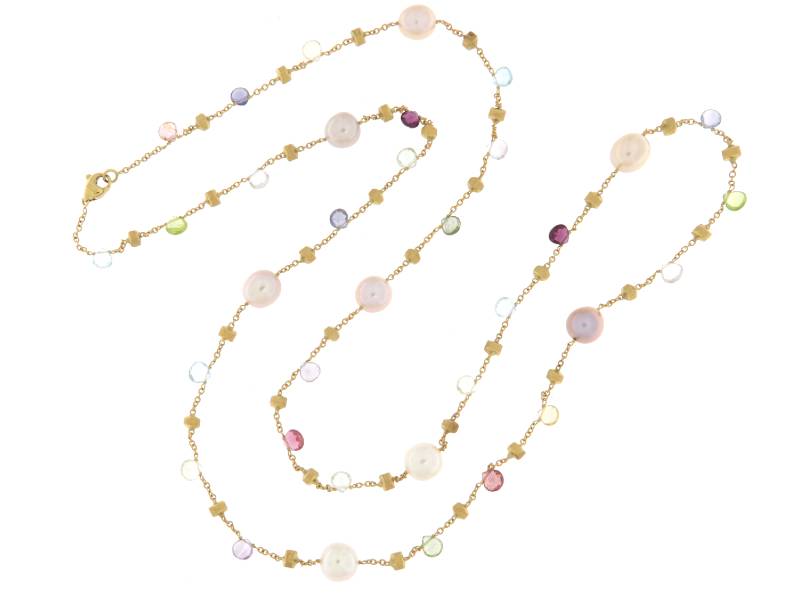 LONG YELLOW GOLD NECKLACE GEMSTONES AND FRESH WATER PEARLS PARADISE MARCO BICEGO CB1198-MIX114