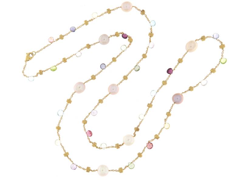 COLLANA LUNGA ORO GIALLO PIETRE DI COLORE CON PERLE PARADISE MARCO BICEGO CB1198-MIX114