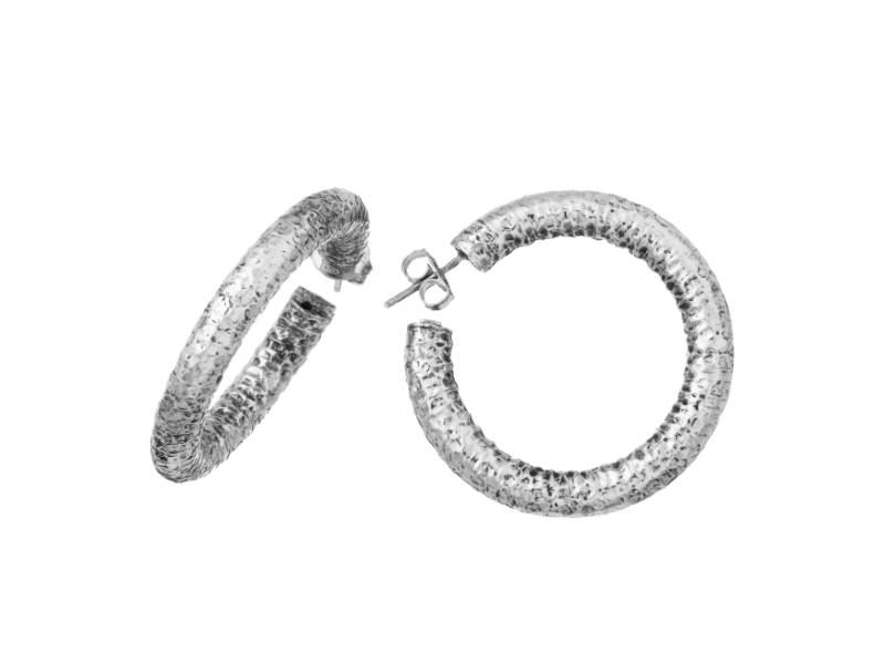 SILVER HOOP EARRINGS MEDIUM ROCK GIOVANNI RASPINI 10242
