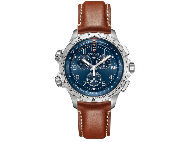 CHRONOGRAPH QUARTZ MEN'S WATCH STEEL/LEATHER GMT X-WIND KHAKI AVIATION HAMILTON H77922541