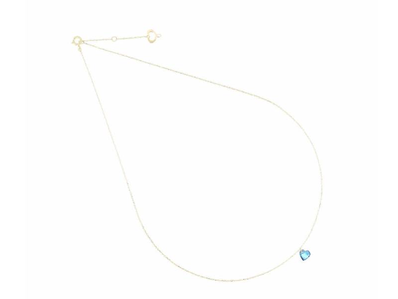 18KT YELLOW GOLD NECKLACE WITH BLUE LONDON TOPAZ STONE HEART NUDE HEART MAMAN ET SOPHIE GCCUNTB
