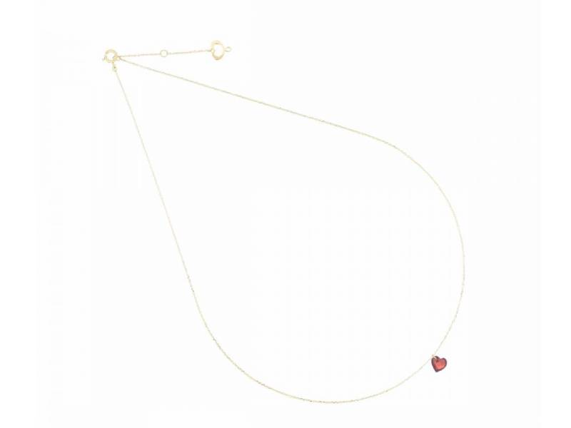 18KT YELLOW GOLD NECKLACE WITH RED GARNET STONE HEART NUDE HEART MAMAN ET SOPHIE GCCUNGR