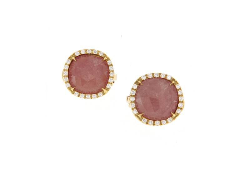18 KT YELLOW GOLD STUD EARRINGS WITH PINK ZAPPHIRE AND DIAMOND JAIPUR MARCO BICEGO OB1147-B1-ZR01