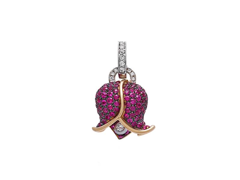 18KT ROSE GOLD MEDIUM BOUNGAVILLE CAMPANELLA CHARM WITH DIAMONDS AND PINK SAPPHIRES CAMPANELLE CHANTECLER 42319