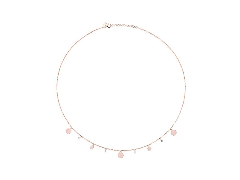 GIROCOLLO IN ORO ROSA SMALTO ROSA E DIAMANTI ROSE MULTI PAILLETTES BURATO CN001