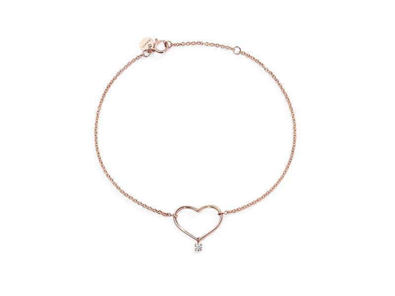 18KT ROSE GOLD HEART SOLITAIRE BRACELET WITH DIAMOND CON AMORE BURATO CI696