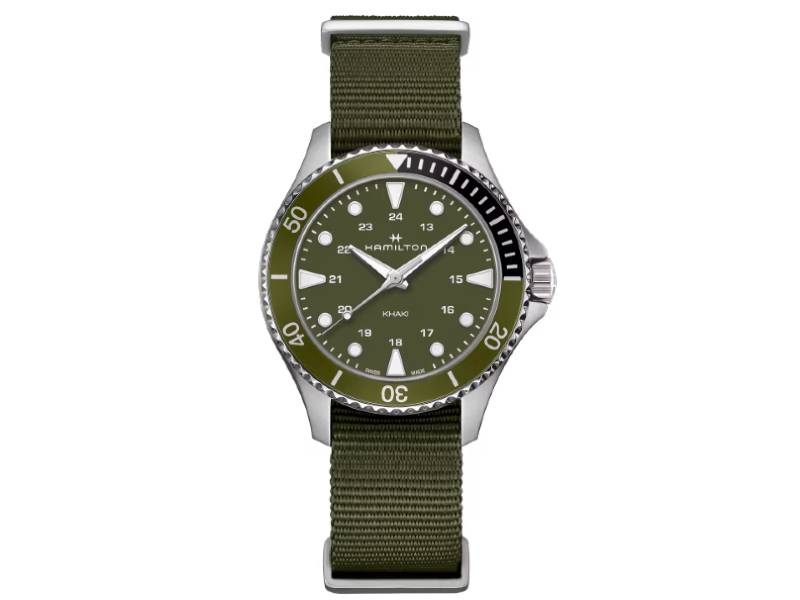 QUARZT MEN'S WATCH STEEL/NATO KHAKI SCUBA HAMILTON H82241961