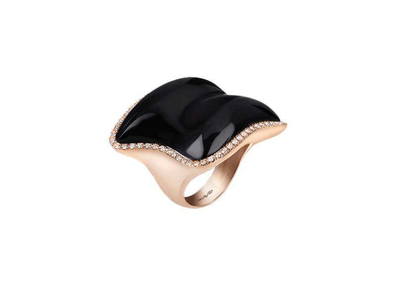 18KT ROSE GOLD RING WITH ONYX AND DIAMONDS ENCHANTE' CHANTECLER 41374
