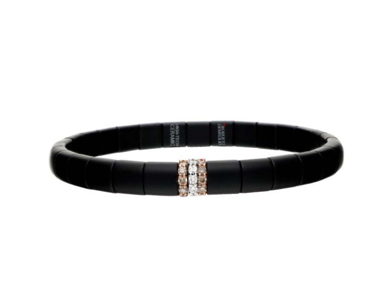 BRACCIALE DA UOMO ESTENSIBILE IN CERAMICA NERO OPACO CON INSERTI IN ORO E DIAMANTI PURA ROBERTO DEMEGLIO PU4N21DBWDB