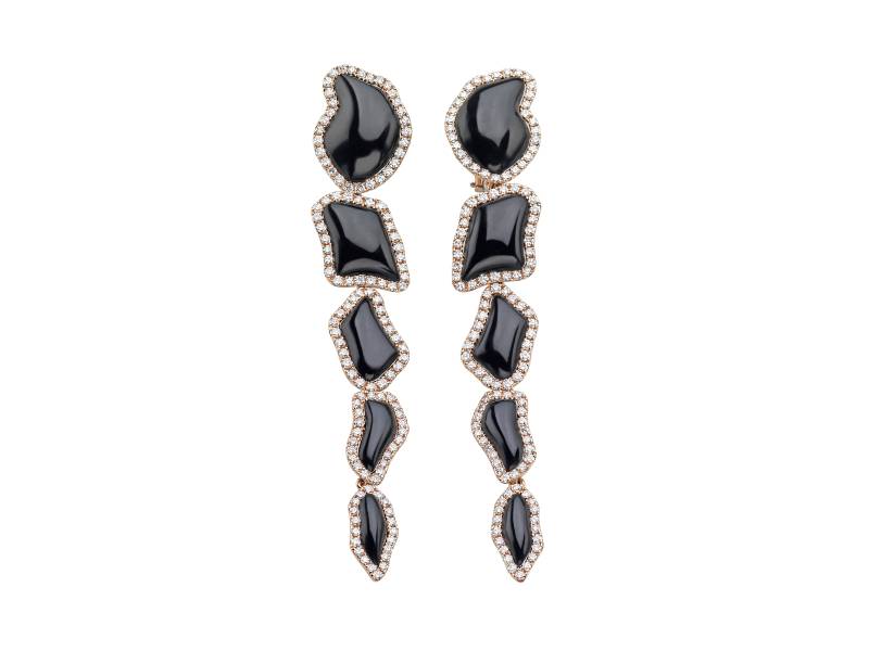 18KT ROSE GOLD PENDANT EARRINGS WITH ONYX AND DIAMONDS ENCHANTE' CHANTECLER 27609