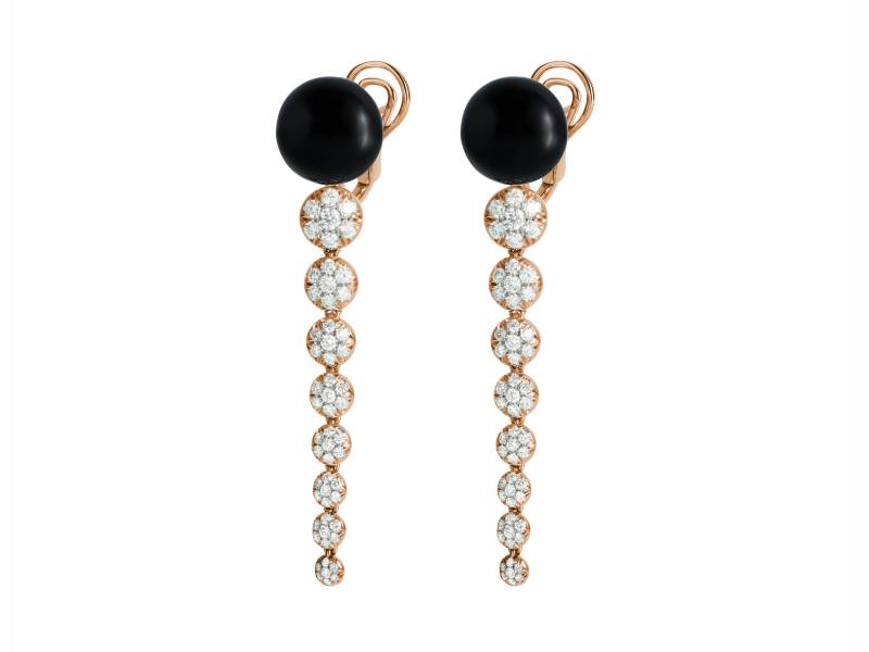 18KT ROSE GOLD PENDANT EARRINGS WITH ONYX AND DIAMONDS BON BON CHANTECLER 37995