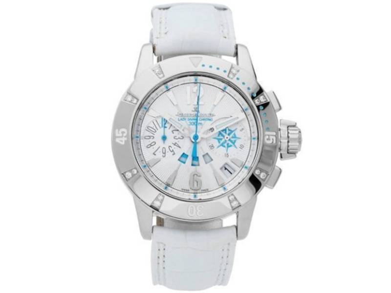 CHRONOGRAPH AUTOMATIC WOMEN'S WATCH STEEL/LEATHER WITH DIAMONDS MASTER COMPRESSOR DIVING JAEGER LECOULTRE Q1888420