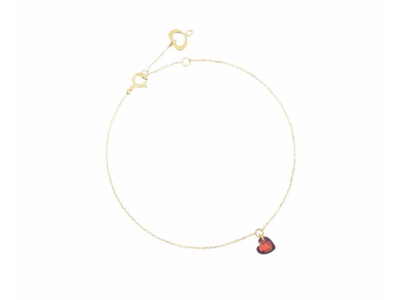 BRACCIALE IN ORO GIALLO 18KT CON GRANATO ROSSO A CUORE CUORE NUDO MAMAN ET SOPHIE BRCUNGR