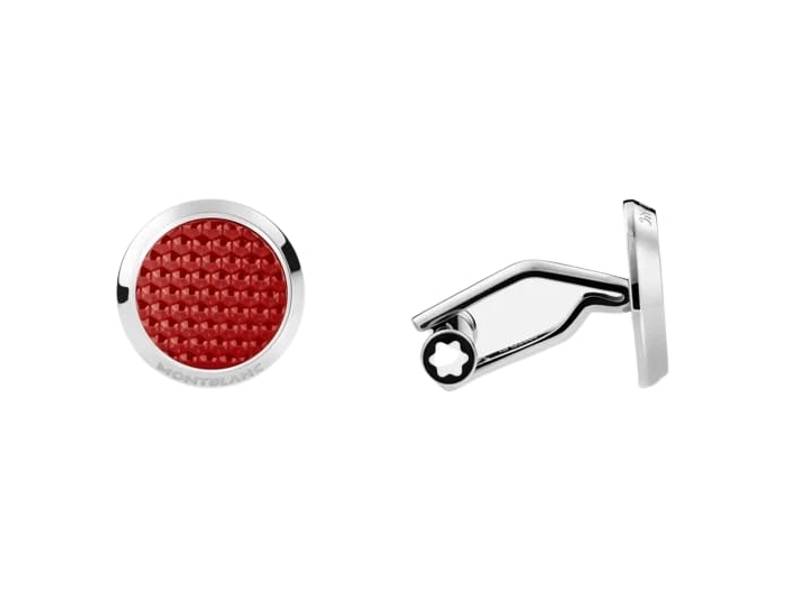 STAINLESS STEEL CUFFLINKS WITH RED LAQUER INLAY MEISTERSTUCK MONTBLANC 130269