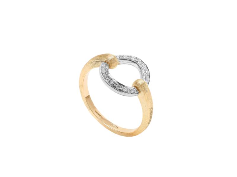 18KT YELLOW GOLD RING WITH WHITE GOLD DIAMOND PAVE' LINK JAIPUR LINK MARCO BICEGO AB636