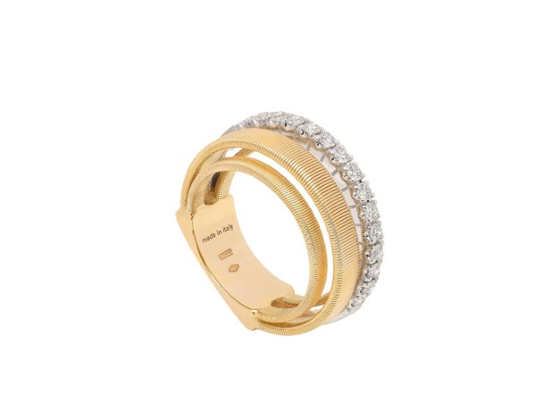 18KT YELLOW GOLD 4 STRAND COIL RING WITH DIAMOND PAVE' BAND MASAI MARCO BICEGO AG363 B