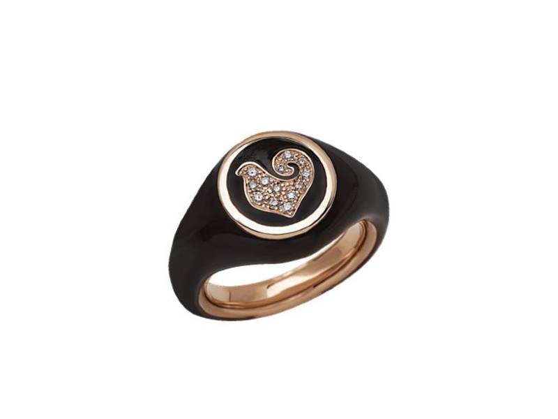 ANELLO SYGILLUM IN ORO ROSA E SMALTO NERO CON GALLETTO IN PAVE' DI DIAMANTI PAILLETTES CHANTECLER 42700