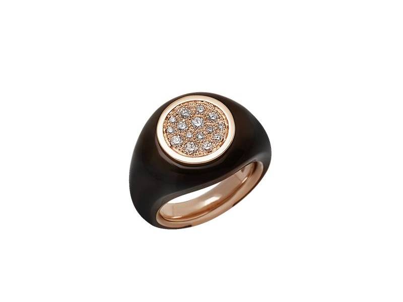 ANELLO SYGILLUM IN ORO ROSA E SMALTO NERO CON PAVE' DI DIAMANTI PAILLETTES CHANTECLER 42704