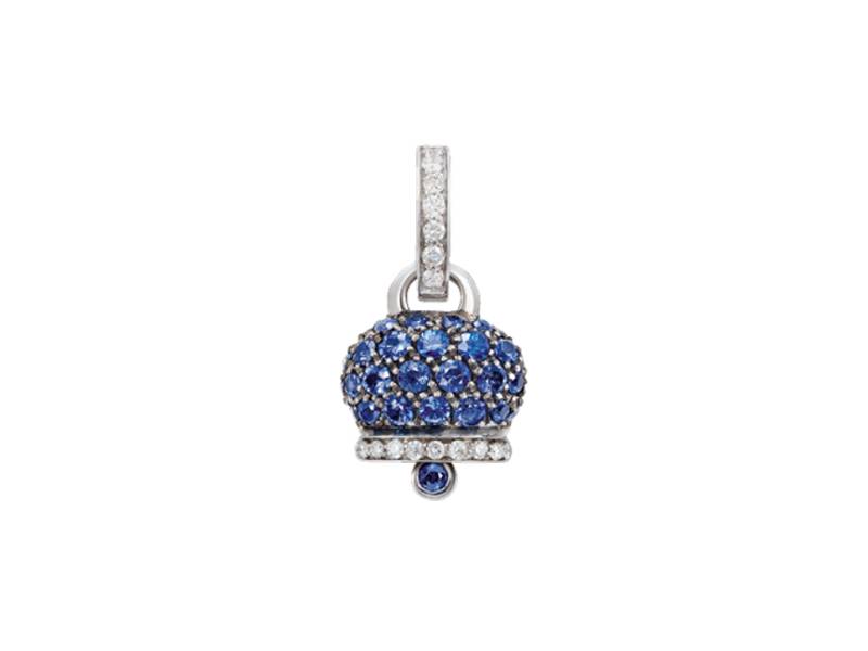 18KT WHITE GOLD SMALL CAMPANELLA CHARM WITH WHITE DIAMONDS AND SAPPHIRE CAMPANELLE CHANTECLER 33900