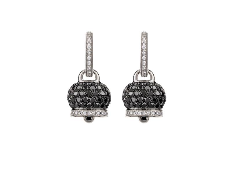 18KT WHITE GOLD MEDIUM CAMPANELLA (BELL) EARRINGS WITH WHITE DIAMONDS AND BLACK DIAMONDS PAVE' CAMPANELLE CHANTECLER 18237
